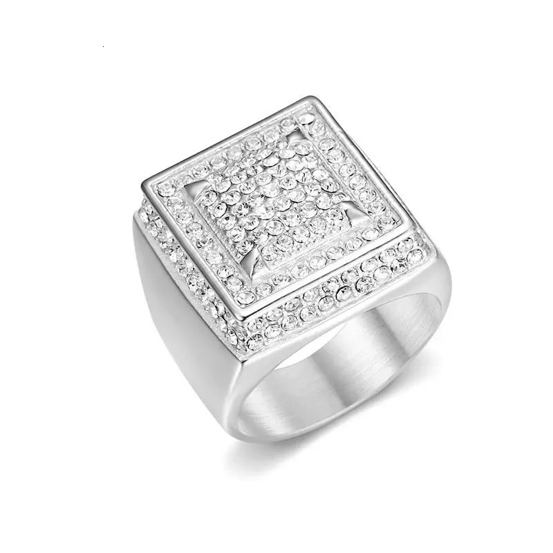 Stainless Steel Hip Hop Gold Plated Square Full Zircon Rings for Men Women Friends Couple Gift Fashion Jewelry 250717