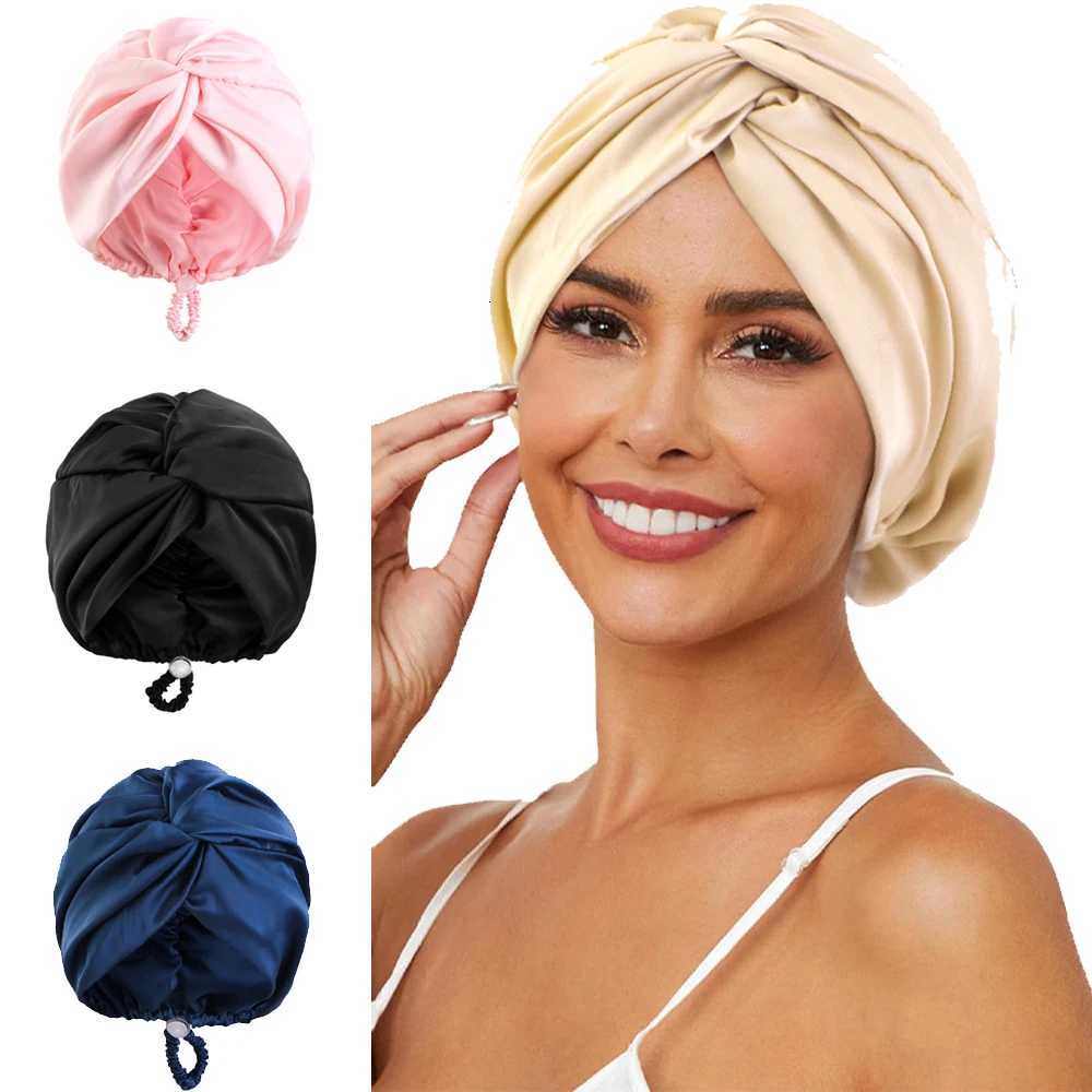 Bonnet Solid Color Silk Turban Hat for Women Soft Sleeping Night Cap Satin Hair Care Wrap Beanie Headscarf Adjustable Twist Headwear Z250808