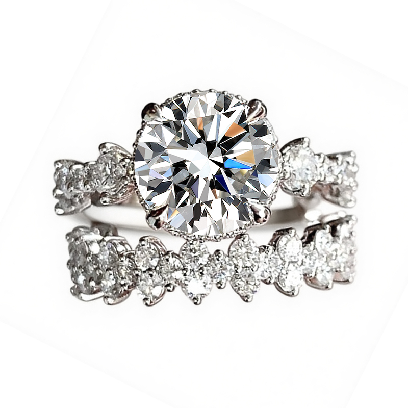 MT 3CT Miossanite Wedding Ring Women, Stackable 2-Piece Set High-Quality 925 Sterling Silver Bridal Jewelry Set Valentine's Day Gift - with GRA C