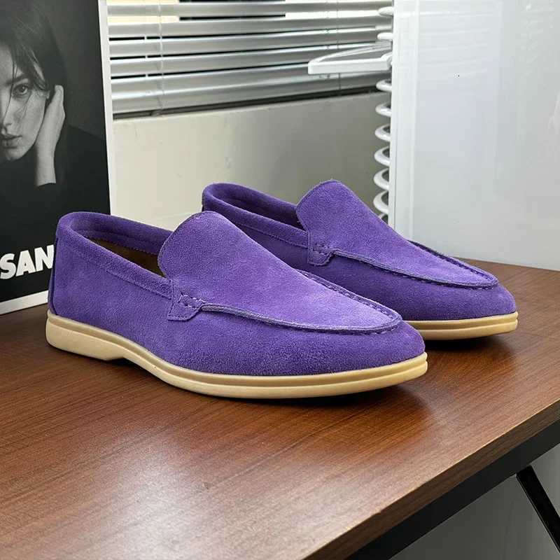 Men Classic British Style Loafers Moccasins Cow Suede Genuine Leather Fashion Mens Casual Shoes Mens Outdoor Driving Flats New W250808