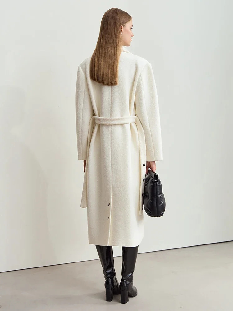 Amii minimalist winter womens suit collar full wool with belt woolen jacket shoulder pads long upper coat 12424068 250805