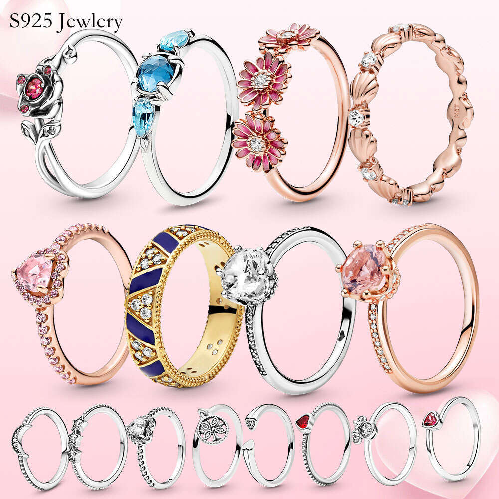 New Popular 925 Sterling Silver Rings Rose Luster Jewelry Fashion Beauty And Beast European And American Style Wedding Accessories
