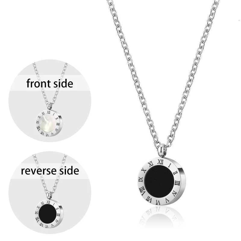 PAXA Stainl Steel Ran Numeral Black White Shell Necklace For Wen Fashion Round Pendant Chain Collar Fem Party Jewelry S250808