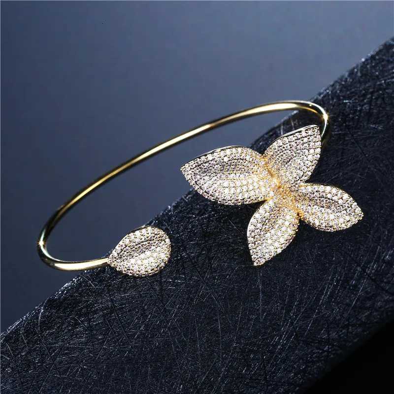 ZAKOL Classic Micro Paved Full Cubic Zirconia Leaves Cuff Bracelet Bangle for Women Luxury Dubai Bridal Jewelry 2025 New Z250807