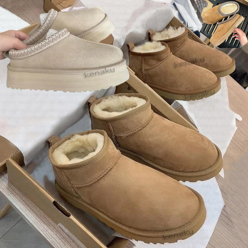Classic Ultra Mini Platform Boots Tazz Slippers Women Winter Short Womens Men Snow Boot Fur Sheepskin Australia Shearling Tasman Sand chestnut Mustard Seed boots