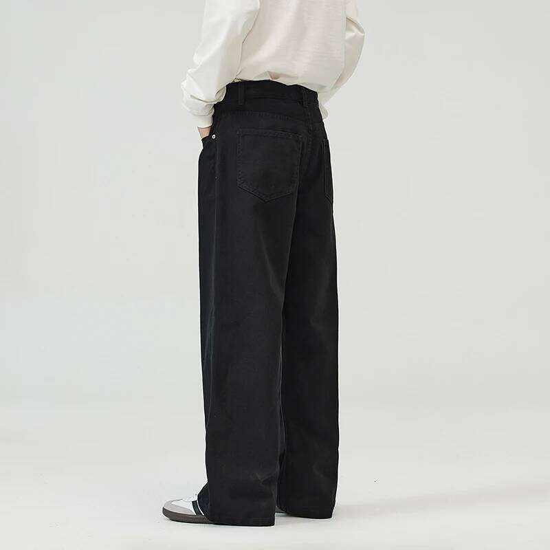 100% Cotton Men's Baggy Straight Jeans Comfortable Soft Casual Pants Fashion Korean White Brown Denim Trousers Male Clothing