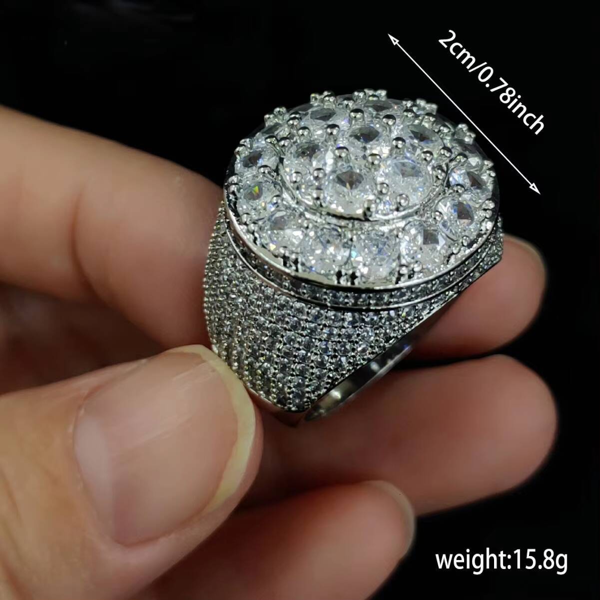 Mens Retro Hip Hop Ring Copper Material Real Gold Plating Diamond Flower Personalized Zircon Jewelry