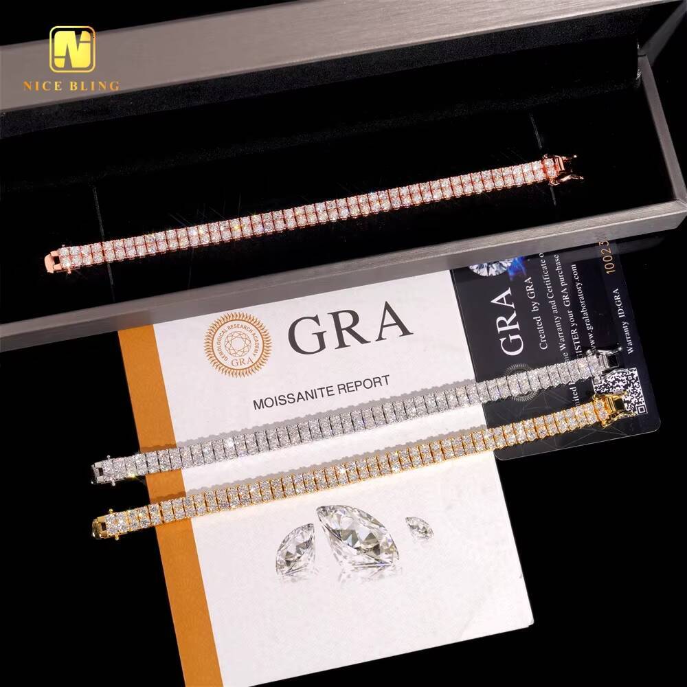 2Rows 3mm VVS Moissanite Tennis Chain Pass Diamond Tester 925 Silver Hip Hop Jewelry Bracelet Iced Out Diamond Tennis Chain