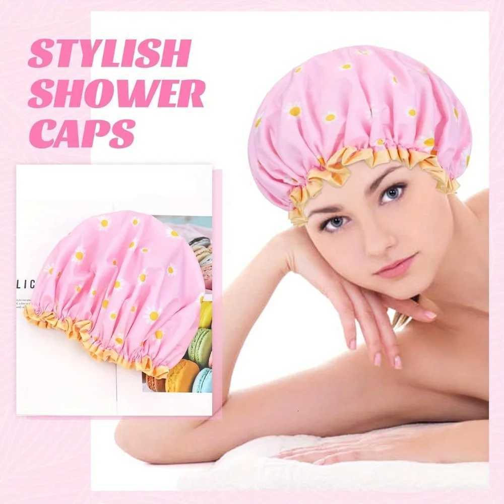 Satin Lined Shower Cap Adjustable Waterproof Bath Hair Bonnet with Silky Fabric for Women Travel Z250808