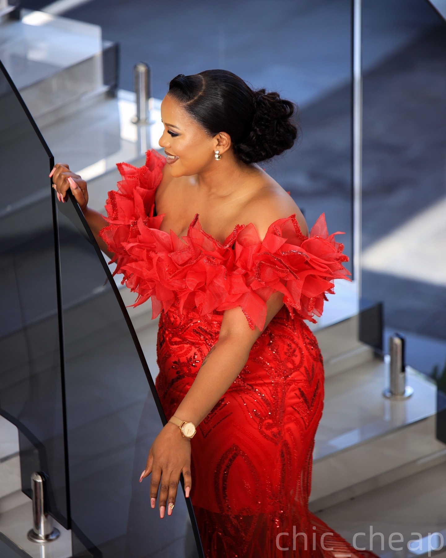 Mermaid Red Prom Dresses 2025 Florals Sequined Off Shoulder Evening Formal Party Second Birthday Engagement Gowns Plus Size Dress For Special Occasion