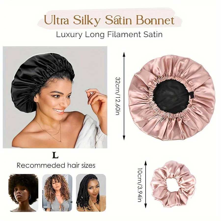 Reversible Double Layer Satin Sleeping Bonnet Adjustable Hypoallergenic Hair Cap for Adults Soft Pink Blush Color Options Like Z250808