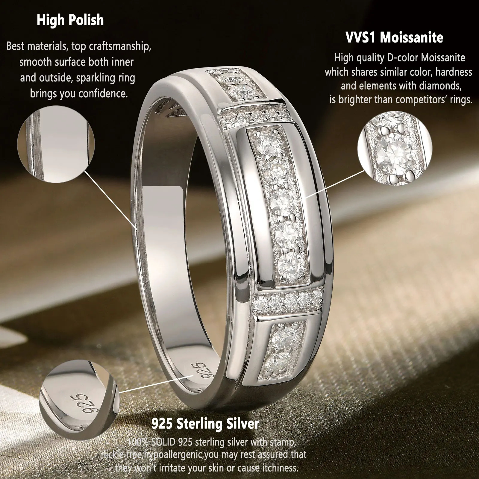 she Elegant Mens Wedding Band 925 Sterling Silver Rings for Him Half Round Engagement Ring 250717