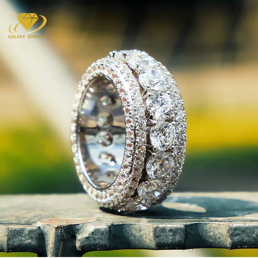 Hip Hop Jewelry Custom Rings 18k Gold Plated 925 Sterling Silver Moissanite Rings Cuban Link Ring for Men