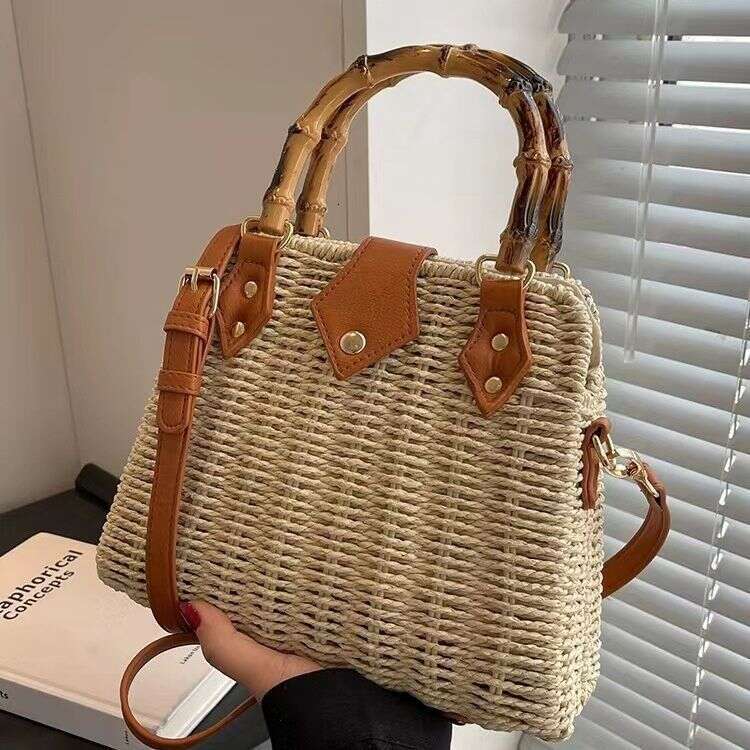 Pastoral Style Straw for Women 2025 Summer New Handheld Bamboo Knot Versatile Shoulder Crossbody Beach Bag
