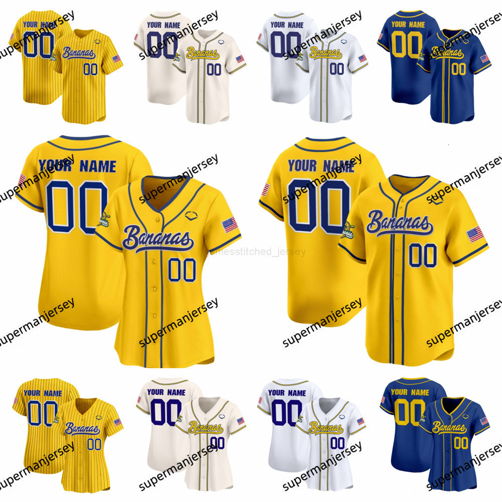 Savannah Bananas Baseball Jerseys Jared Donalson DR Meadows Bill LeRoy Jackson Olson DJ the Invader Dalton Mauldin Eric Jones Andy Archer Kyle Luigs Hosley Jer