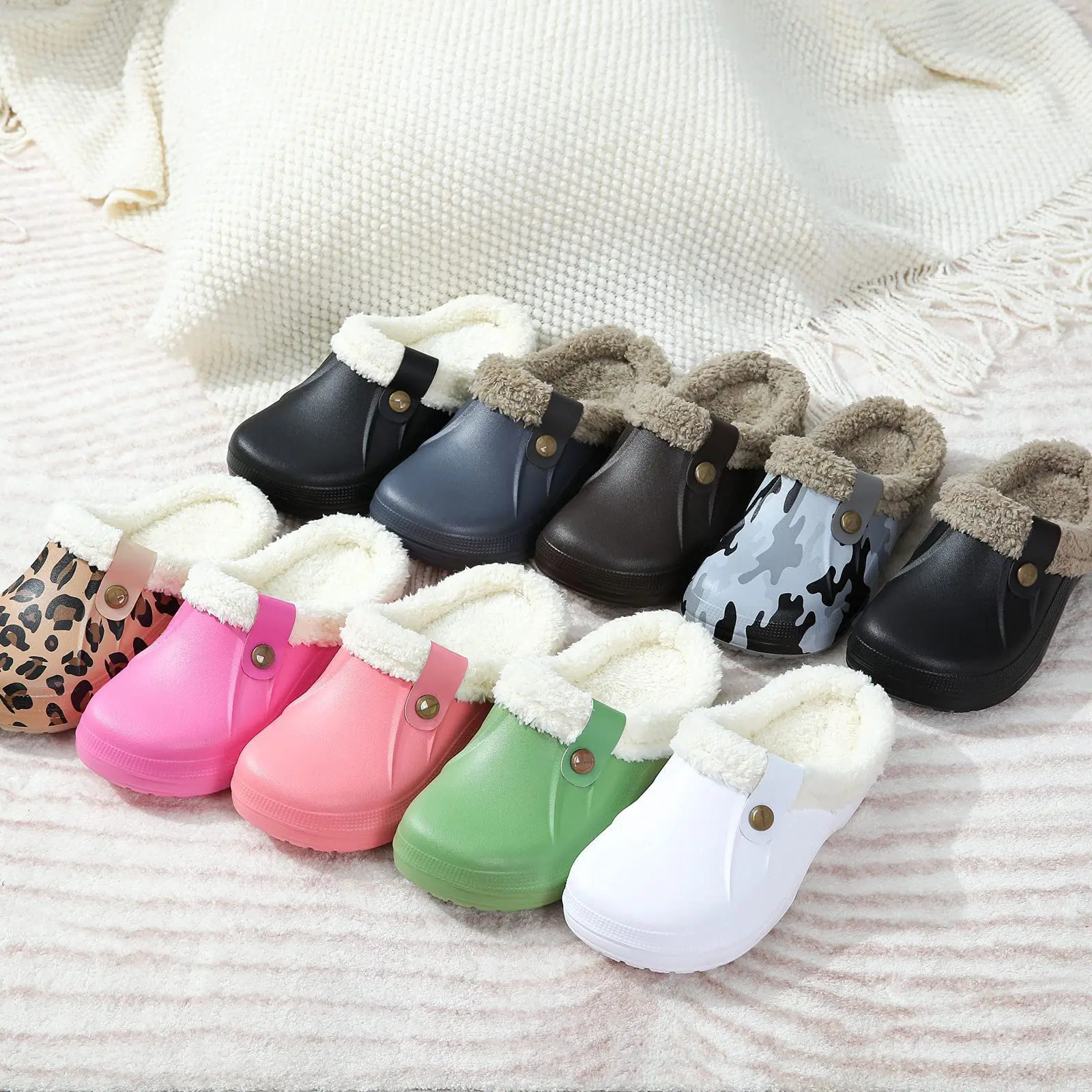 Comwarm Fuzzy House Slippers For Women Men Winter Waterproof Garden Shoes Soft Plush Slippers Outdoor Warm Furry Clogs Slide 250730