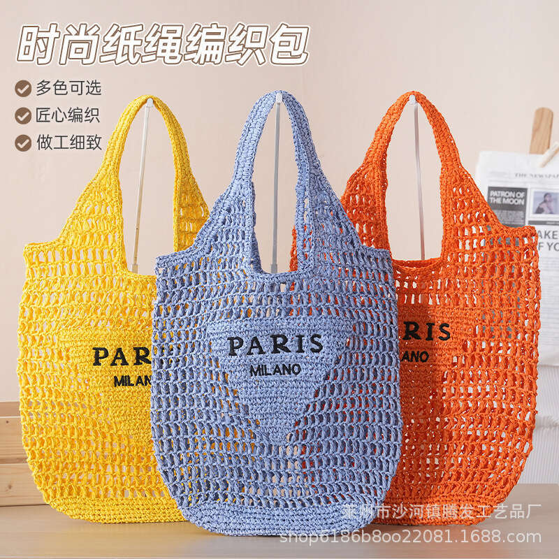 DHessential New Crochet Hollow Candy Color Ins Straw Beach Vacation Shoulder Bag for Women