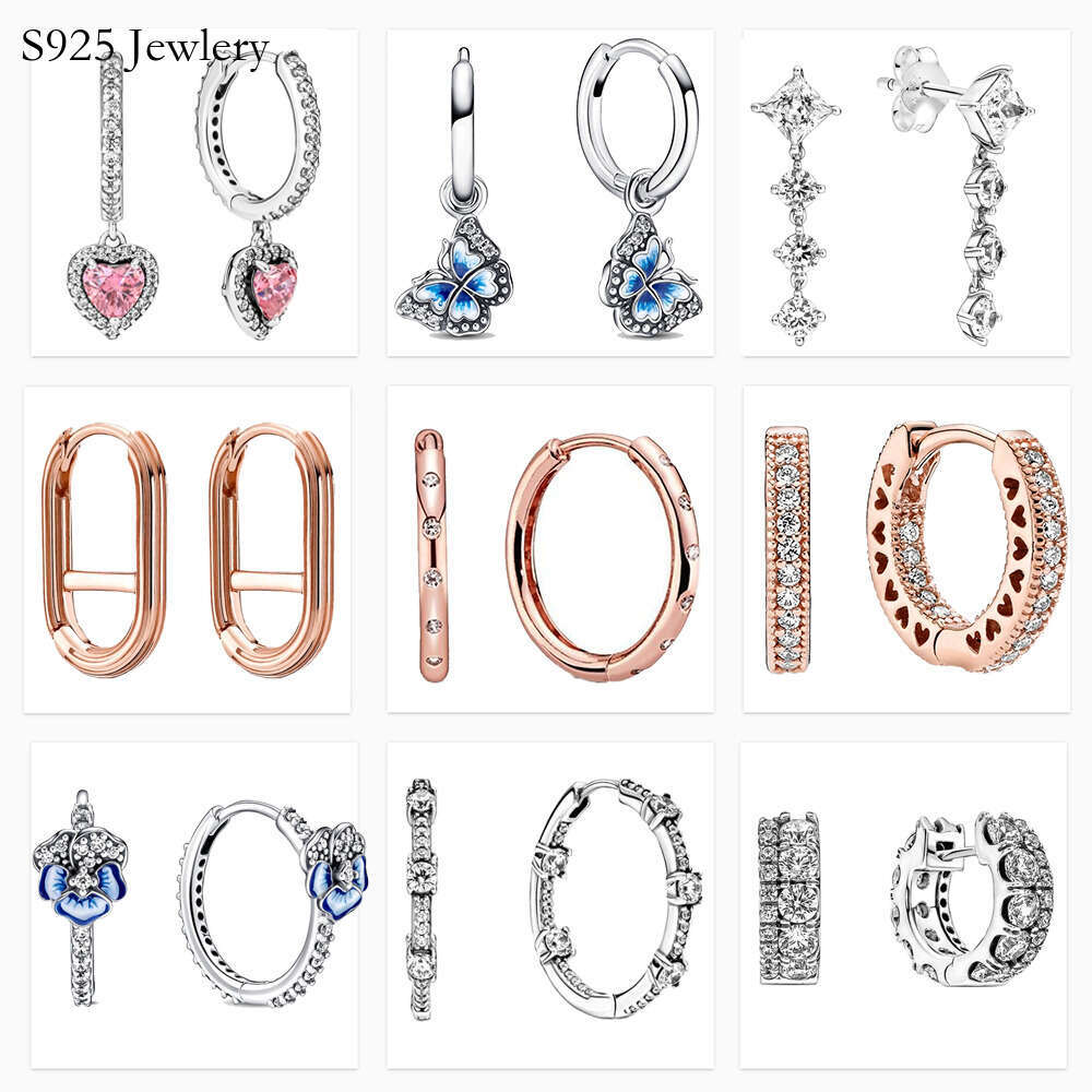 Charm New 925 Sterling Silver Stud Rose Gold Dia Hoop Earrings Pendant Womens Wedding Jewelry Gifts Fashion Accessories 1