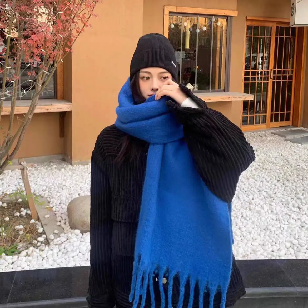 1PC Soft Winter Scarf Solid Color Warm Long Tassel Scarves Mohair Thickened Wrap Shawls For Women Girls 250807