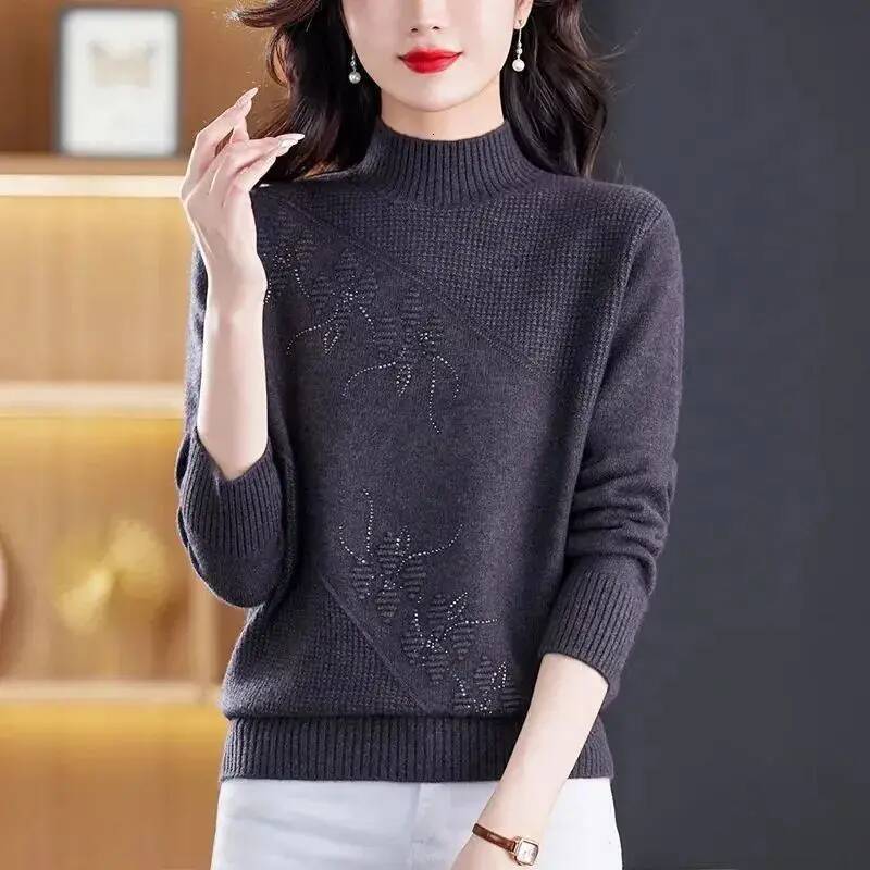 Solid Color Knitted Sweater Women's Half-High Collar New Arrival for Autumn and Winter dongdumaoyi