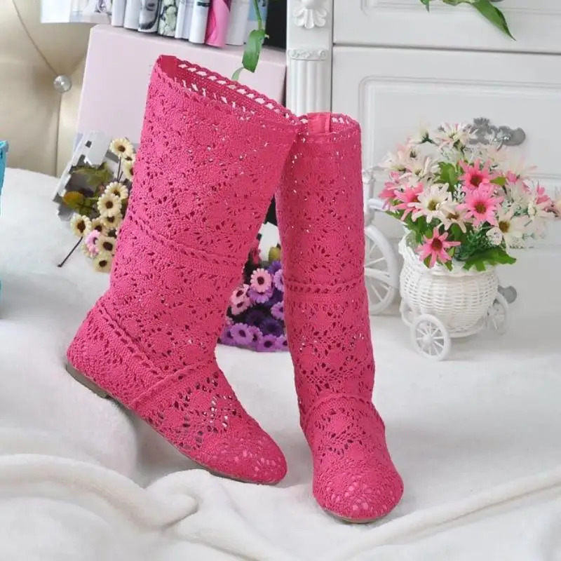 Hollow Boots Shoes Breathable Knit Line Mesh Korean High Summer Women Knee Womens 250801