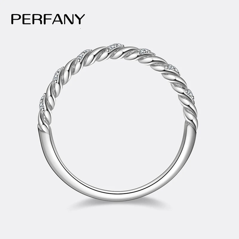 100% Pure Silver Twisted Pattern Ring for Women by PERFANY GRA Laboratory Diamond Wedding High End Jewelry 250717