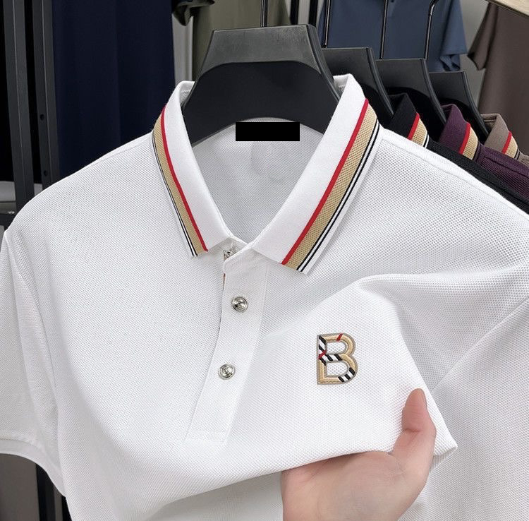 Spring and summer men's fashionable casual short-sleeved T-shirts, high-end business fashion embroidered lapel short-sleeved lightweight Polo shirts