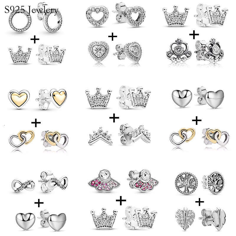 New Popular 925 Sterling Silver Silver Crown Round Stud Earrings Transparent CZ For Earrings Women Wedding Jewelry Gift Special Offer