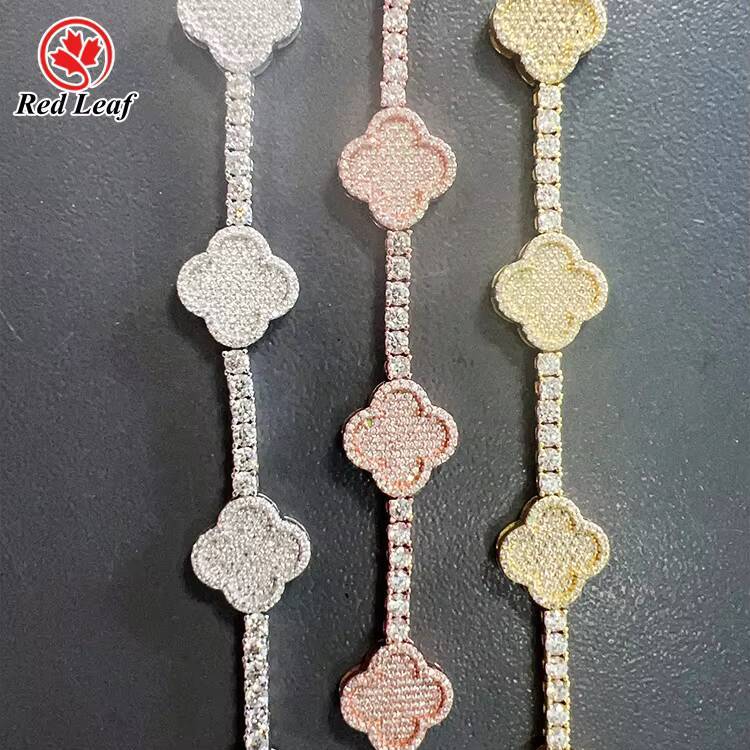 Redleaf Flower Shape 925 Sterling Silver Plated 18K Gold Bracelet Round D VVS1 Moissanite Tennis Bracelet Bangle