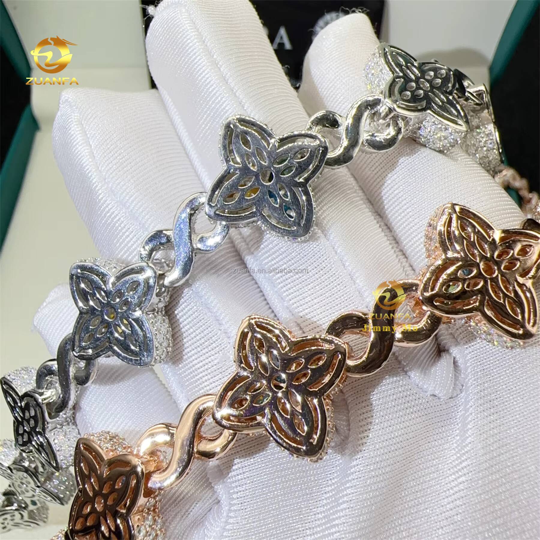 New Luxury Man Rapper Style Jewelry Iced Out Hip Hop VVS1 Fancy Moissanite Diamond Four Flowers Infinity Miami Cuban Link