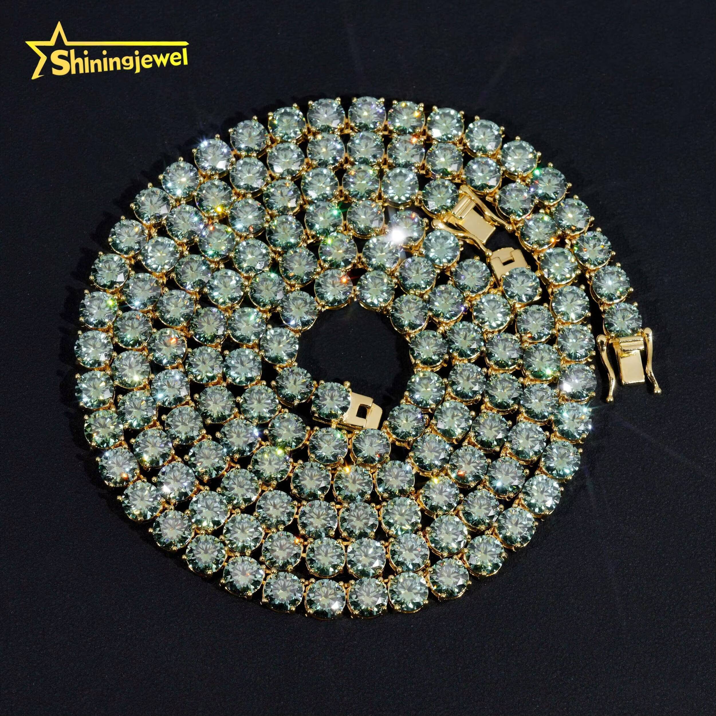 Hip Hop Jewelry 925 Sterling Silver 6.5mm Green Moissanite Tennis Chain GRA Certificated High Quality Men Women Tennis Necklace