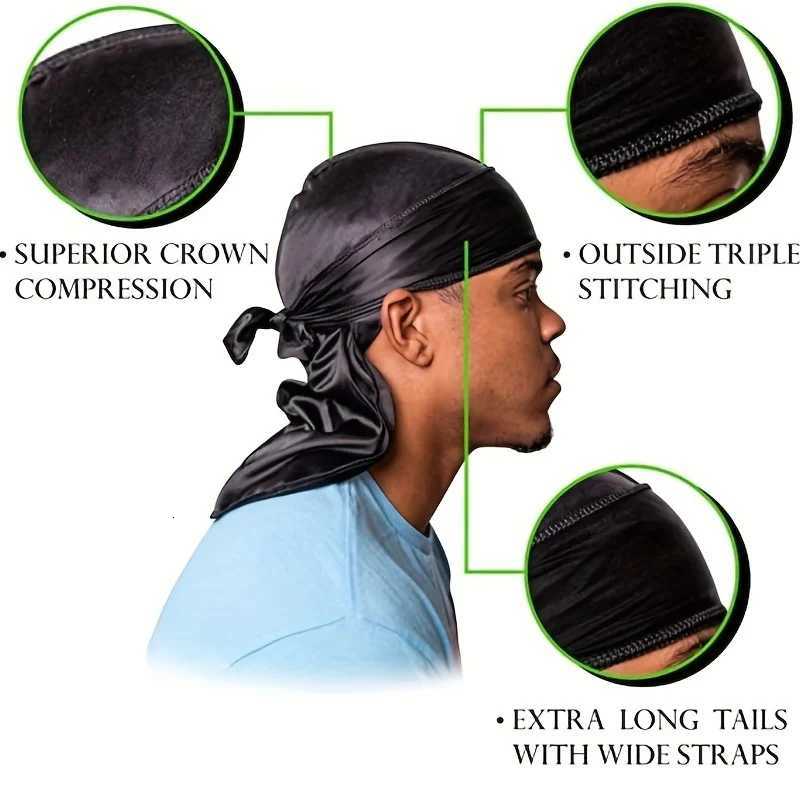 Mens Silk Durag Bonnet Bandana Silky Du Rag Doo Rag Long Tail Waves Cap Z250808