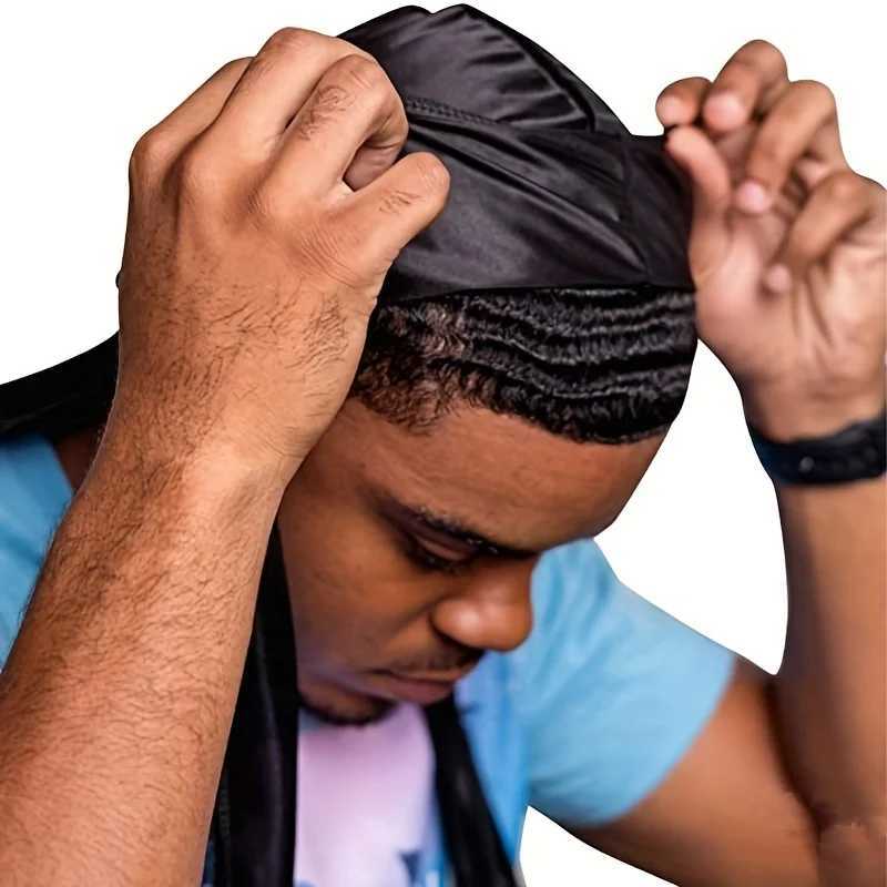 Mens Silk Durag Bonnet Bandana Silky Du Rag Doo Rag Long Tail Waves Cap Z250808