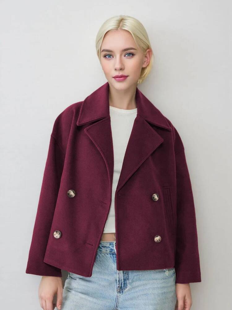 New Winter Woman's Coats,Long Sleeve Coats,Cropped For Ladies,Button Jackets,Wool Coats,Pockets On Coats,Elegant Coats dongdumaoyi