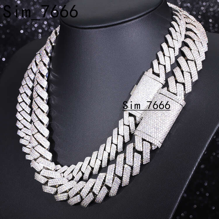 Heavy Sier Hip Hop Necklace 20Mm 15Mm Iced Out Moissanite Diamond Sier Cuban Link Chain For Men