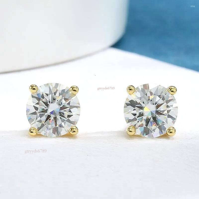 Stud Earrings Moissanite For Women Sterling Sier Plated Gold Fashion Wedding Lab Created Dia Gift Jewelry
