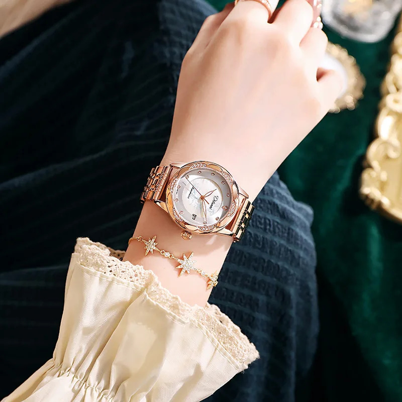 Women Mechanical Watches Automatic Crystal Diamond Wristwatch Lady Waterproof Fashion Casual Luminous Calendar Date Clock 250807