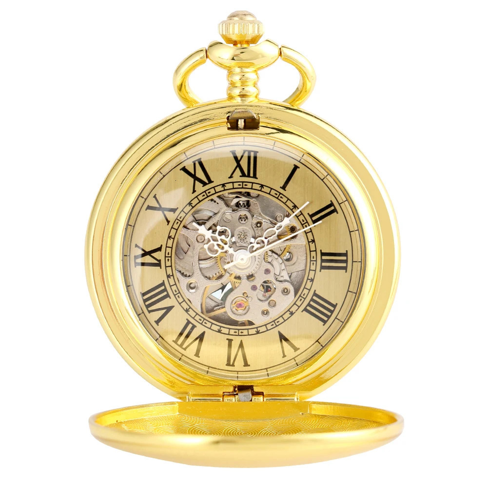 Gold Shlied Royal Pattern Mehcnaical Automatic Pocket Watch With 30 cm Chain Fob Watches For Men Women 250807