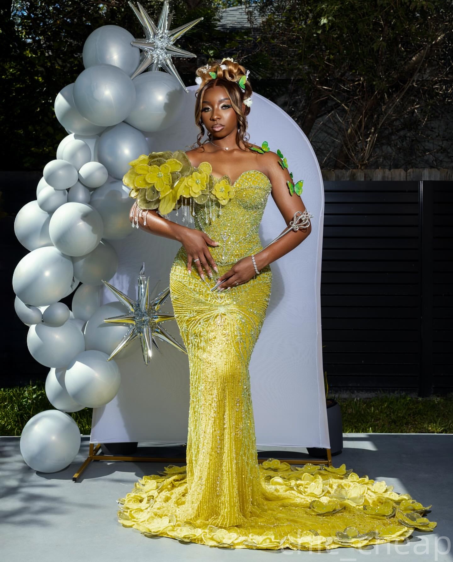 Mermaid Yellow Prom Dresses 2025 Flowers Crystals Sequined Luxurious Evening Formal Party Second Birthday Engagement Gowns Plus Size Dress For Special