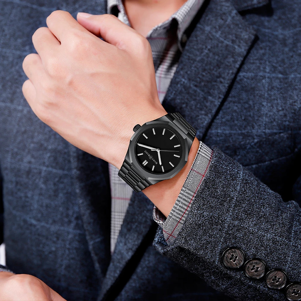 Business Men Watch Fashion Octagonal Stainless Steel Strap Japanese MIYOTA 2035 Quartz Clock Silver Black Casual Men Watch reloj 250807