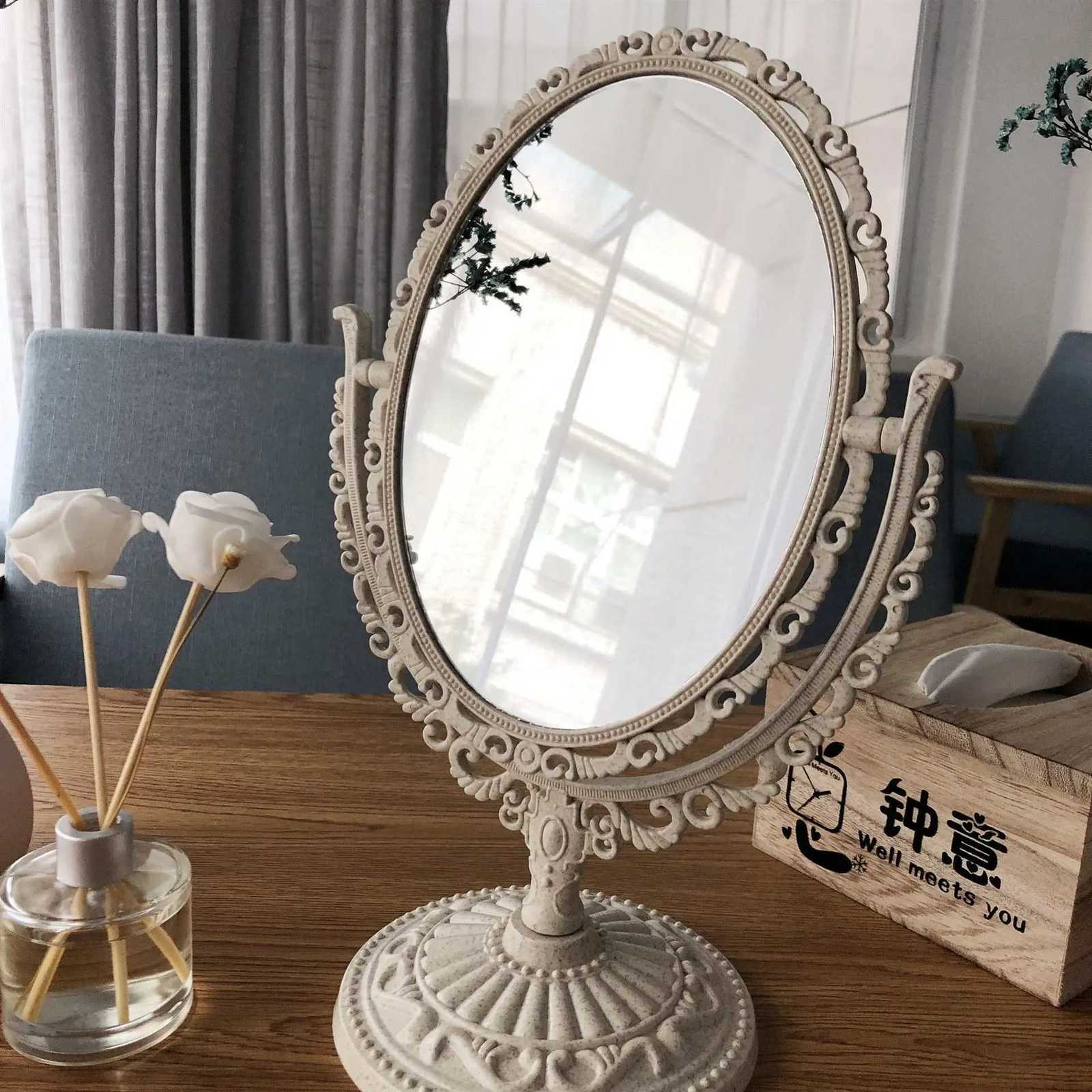 oval-shaped makeup mirror vintage European style makeup mirror 360-degree rotating swivel desktop makeup mirror home decor gift Z250807