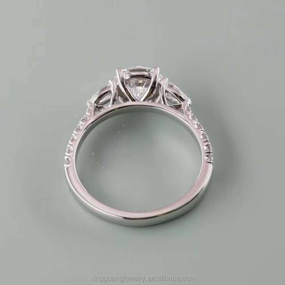 Hot Sale Trilogy Style 1.0CT GRA Moissanite Round Custom 14K White Gold Engagement Wedding Dia Ring Women Men