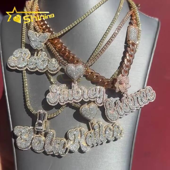 Custom Name Mossanite Pendant Iced Out Pendant VVS Moissanite Letter Pendant Silver 925 Gold Plated Hip Hop Jewelry