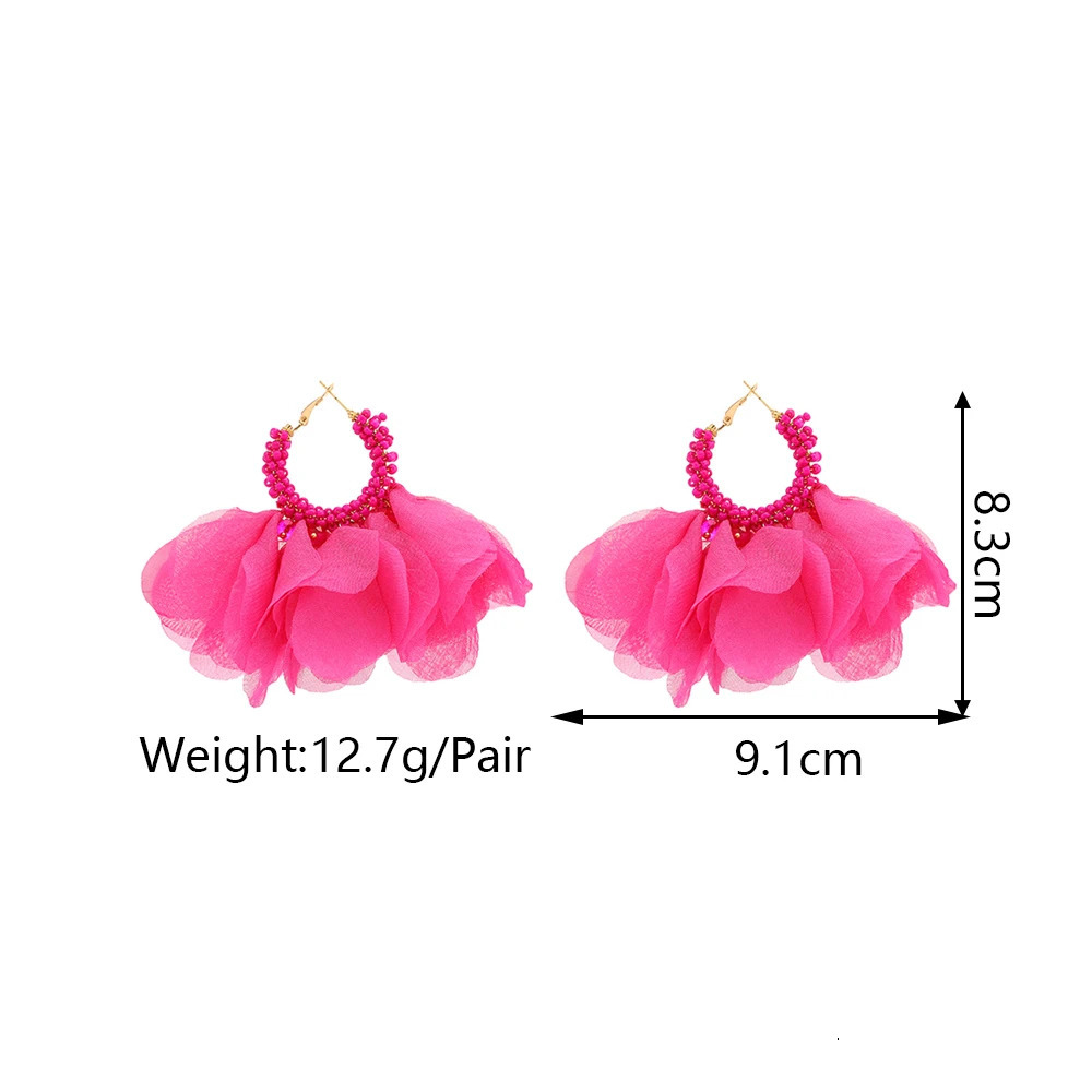 Boho Handmade Flower Petal Decor Dangle Earrings For Women Trend Inlaid Rice Beads Cute Fairy Pendant Elegant Jewelry 250807