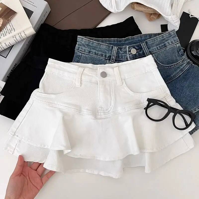 2025 Summer New Women's Design Double Layer Ruffle High trend Waist Ruffle Denim Skirt Women's Anti Light Short Skirt New Designer