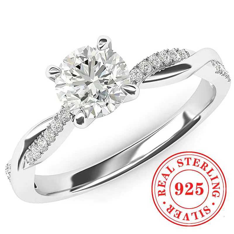 925 Sterling Silver Women Rings Minimalist Bright Round Cubic Zirconia Finger Accessories Fashion Bride Wedding Jewelry Y250808