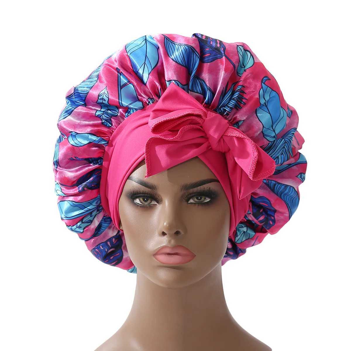 Extra Large Satin Bonnet Long Tail African Style Print Bonnets for Women Shower Cap Womens Hats Hair Bonnet for Sleeping Z250808