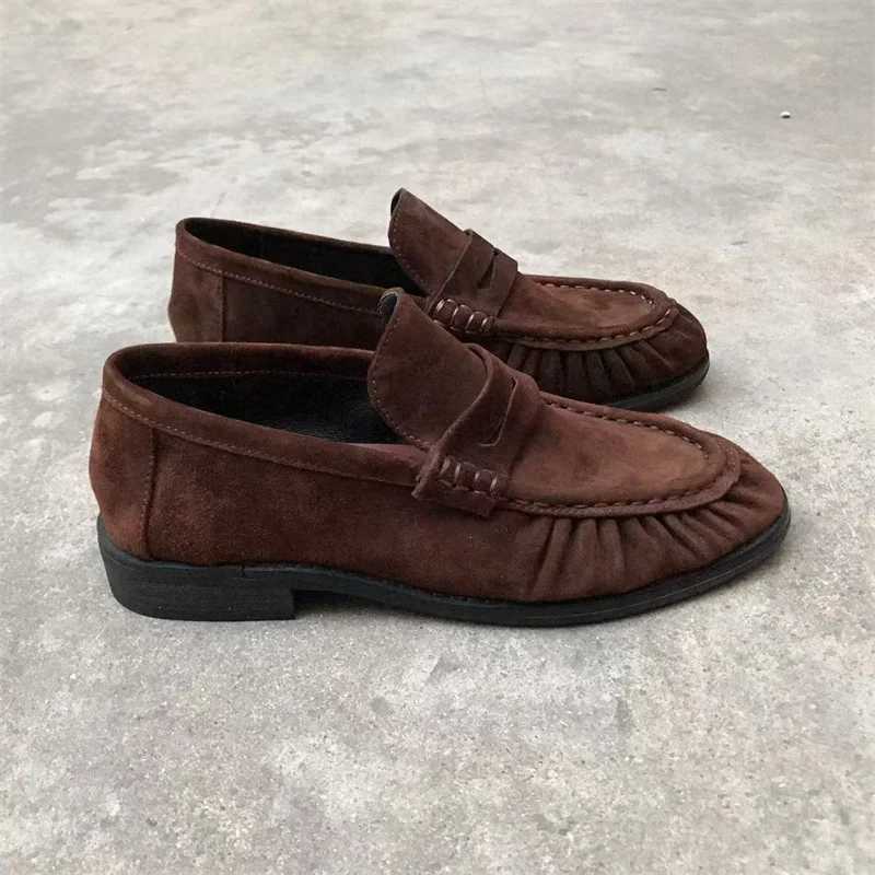 New French Retro Flat Shoes Made of Pure Handmade Calf Leather Le Fu Womens Rubber Sole One-Step Comfortable and Casual Single W250808