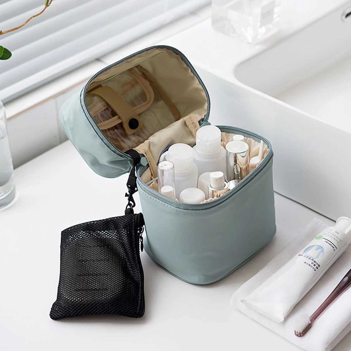 Cylinder Cosmetic Bag with Inner Pocket Portable Waterproof Travel Organizer Makeup Pouch Y250808