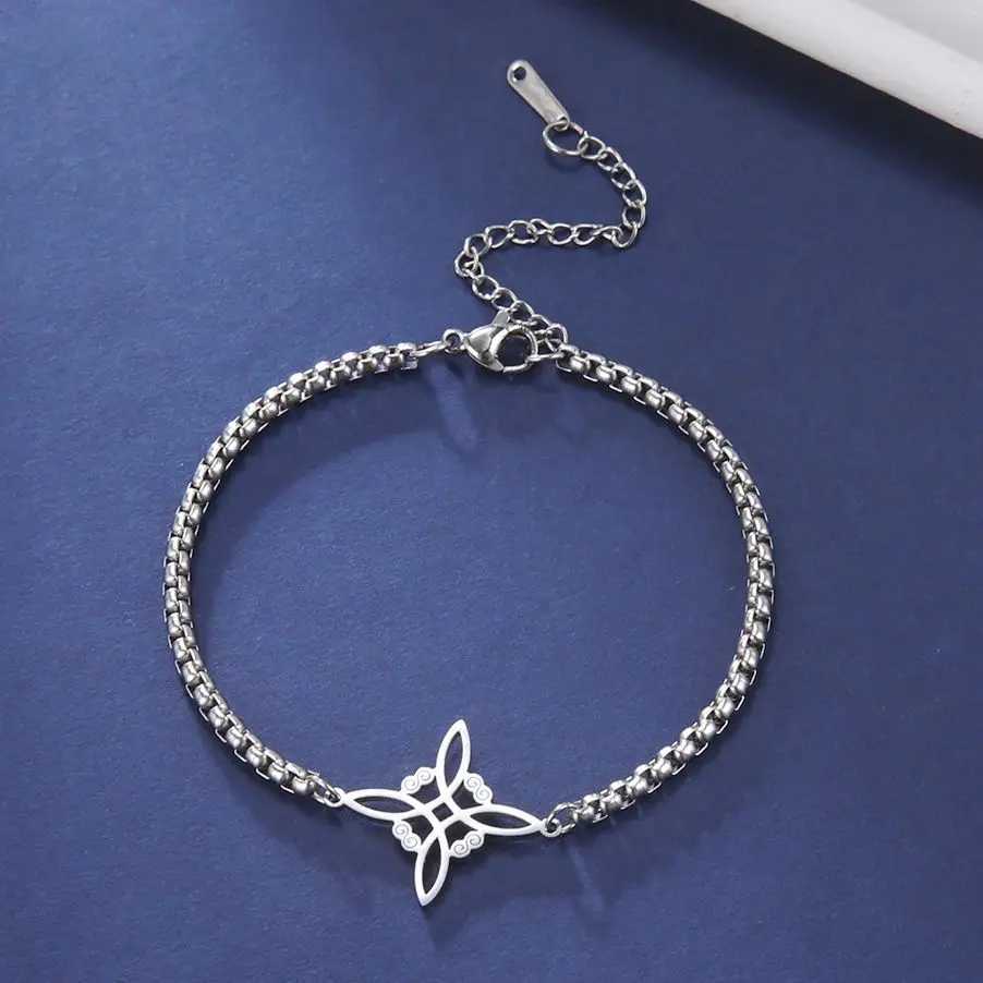 Dawapara Witch Knot Charm Bracelet for Women Celtics Knot Protection Amulet Bead Chain Stainless Steel Witchcraft Wiccan Jewelry Z250807